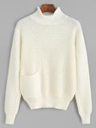 Shein White Waffle Knit Sweater With Pocket