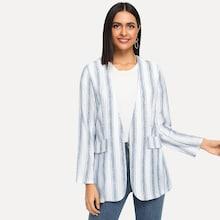 Shein Faux Pocket Collarless Striped Blazer
