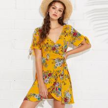 Shein Floral Print Knot Side Dress