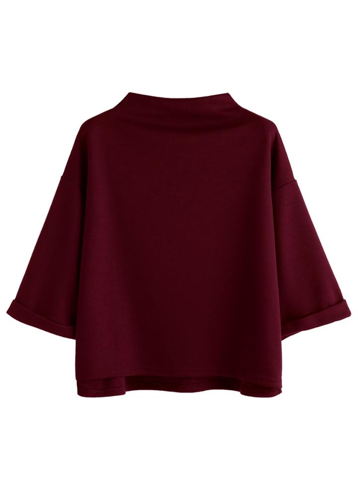 Shein Mock Neck High Low Cuffed T-shirt