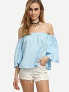 Shein Baby Blue Elastic Off The Shoulder Top