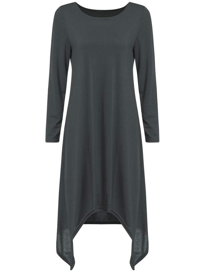 Shein Grey Round Neck Casual Asymmetrical Dress