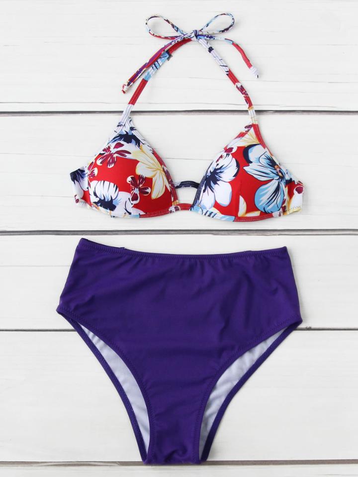 Shein High Waist Mix And Match Floral Bikini Set