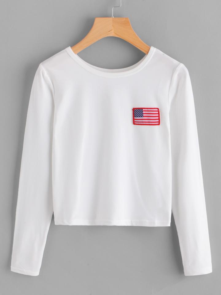 Shein Flag Patch Crop T-shirt