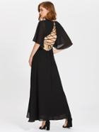 Shein Tie Up Open Back Flutter Sleeve Slit Dress