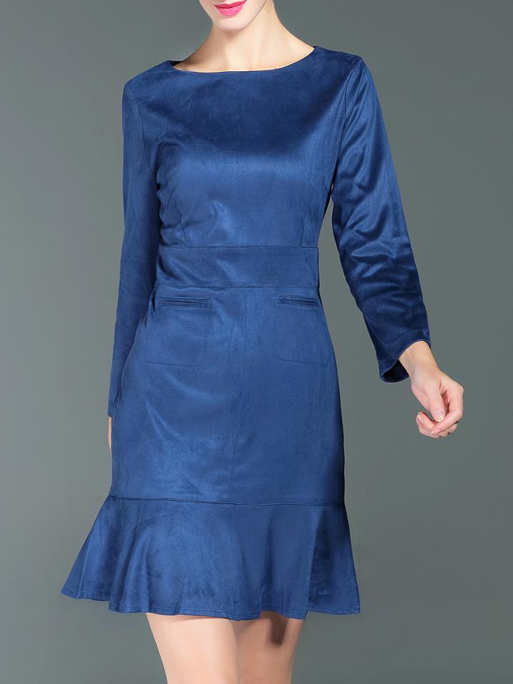 Shein Blue Crew Neck Frill Shift Dress
