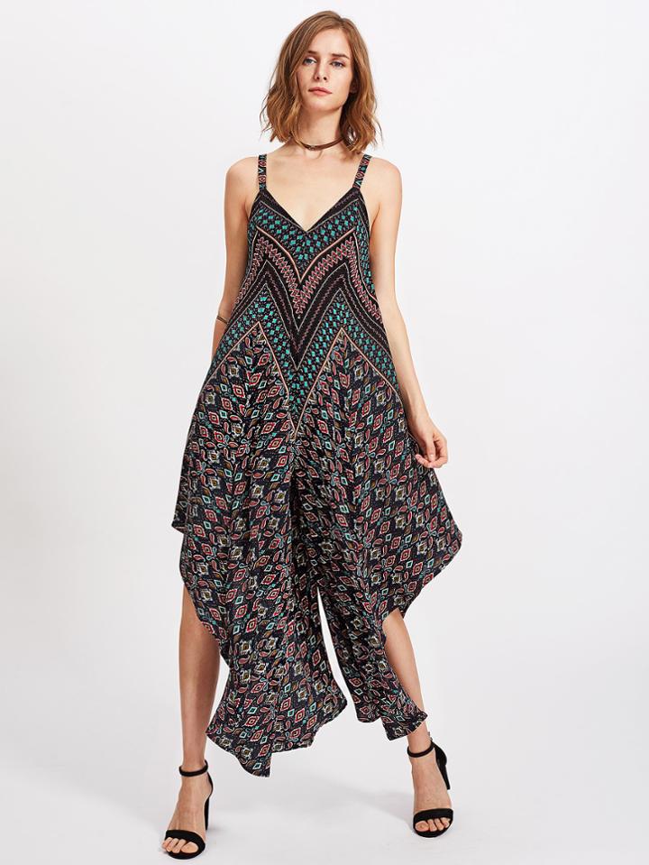 Shein Ornate Print Super Wide Leg Jumpsuit