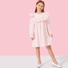 Shein Girls Zip Back Ruffle Trim Tunic Dress