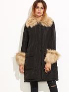 Shein Black Faux Fur Trim Parka Coat