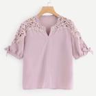 Shein Contrast Lace Knot Sleeve Blouse