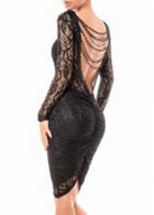 Rosewe Long Sleeve Open Back Knee Length Dress