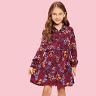Shein Girls Botanical Print Button Up Shirt Dress