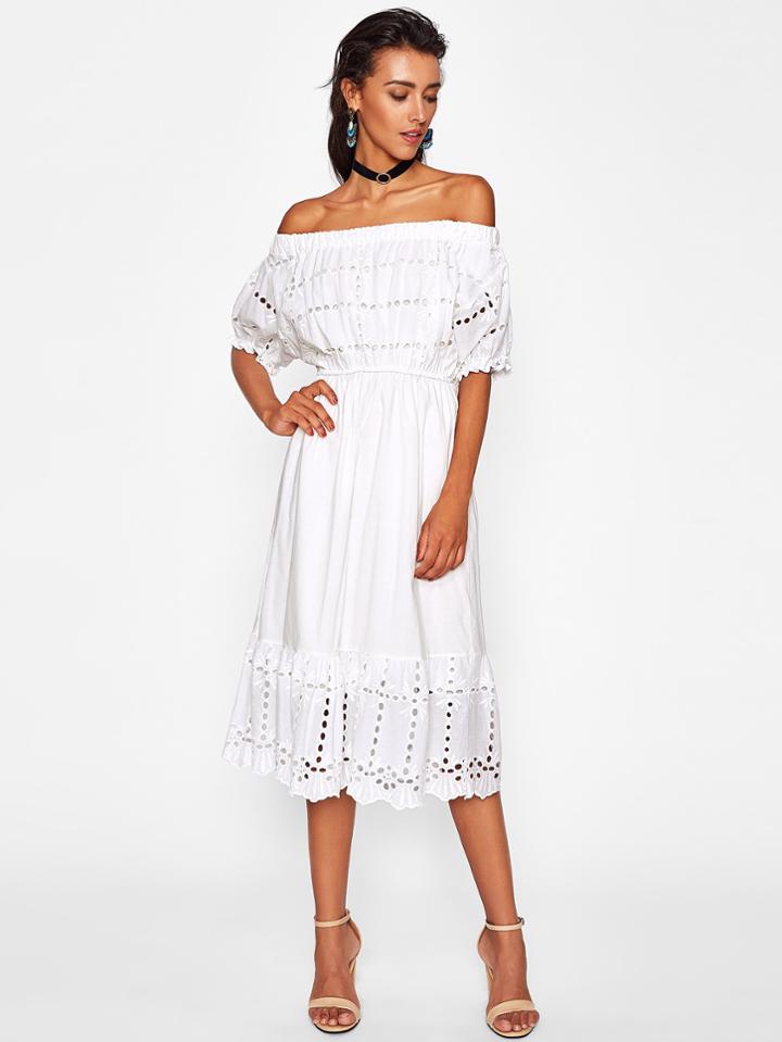 Shein Scallop Trim Hollow Out Bardot Dress