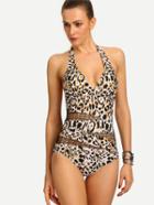 Shein Mesh Insert Multicolor Leopard Print One-piece Swimwear