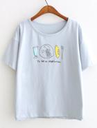 Shein Blue Print Short Sleeve Casual T-shirt