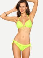 Shein Fluorescent Yellow Lace Overlay Ruffle Bikini Set