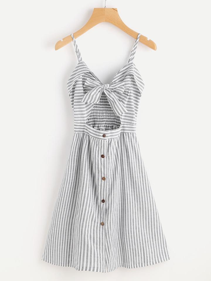 Shein Stripe Cut Out Bow Front Foldover Cami Dress