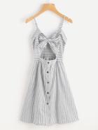 Shein Stripe Cut Out Bow Front Foldover Cami Dress