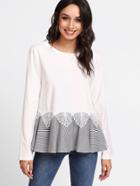 Shein Lace Applique Tie Back Striped Trim T-shirt