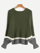 Shein Color Block Batwing Sleeve Loose Sweater