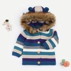 Shein Toddler Girls Faux Fur Hooded Striped Sweater Coat