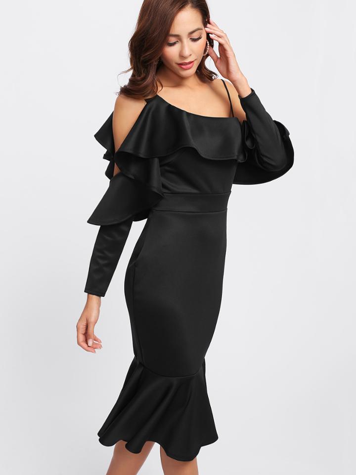 Shein Flounce Trim Fishtail Hem Dress