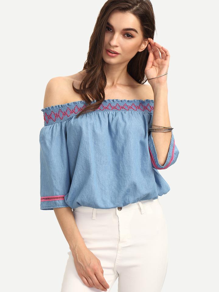 Shein Blue Off The Shoulder Blouse