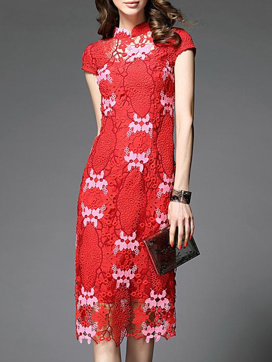 Shein Red Crochet Hollow Out Sheath Dress