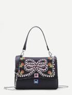Shein Studded Bow Pattern Tote Bag With Chain Strap