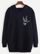 Shein Navy Love Gesture Print Hooded Sweatshirt