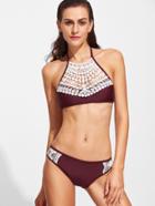 Shein Burgundy Crochet Detail Vintage Bikini Set