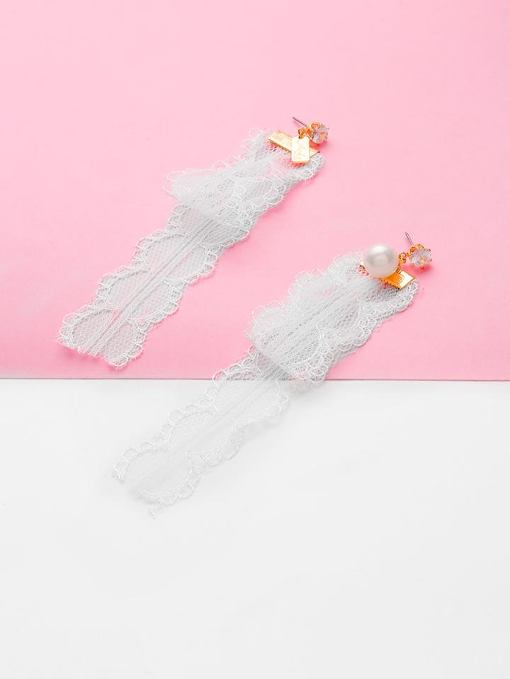 Shein Rhinestone Detail Lace Drop Earrings