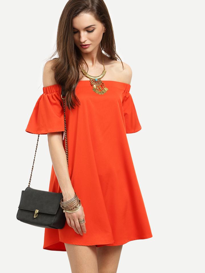 Shein Bardot Flounce Sleeve Flare Dress