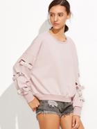 Shein Pink Drop Shoulder Ripped Sweatshirt With Bow Tie Detail