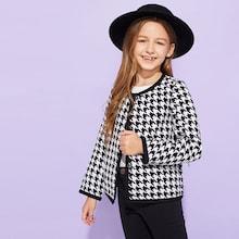Shein Girls Button Up Houndstooth Jacket