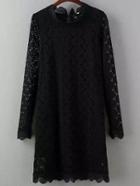 Shein Black Long Sleeve Scalloped Lace Dress