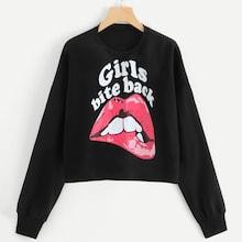 Shein Plus Letter And Lip Print Sweatshirt
