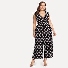 Shein Plus Self Belted Polka Dot Palazzo Jumpsuit