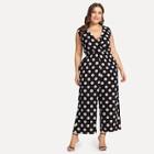 Shein Plus Self Belted Polka Dot Palazzo Jumpsuit