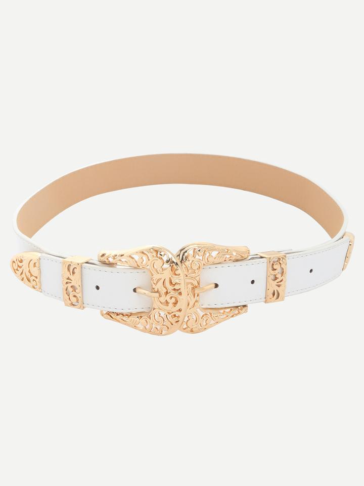 Shein White Vintage Two Metal Buckles Belt