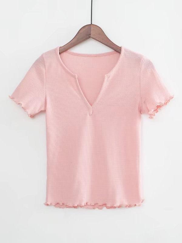 Shein Lettuce Edge Trim Crop Knit Tee