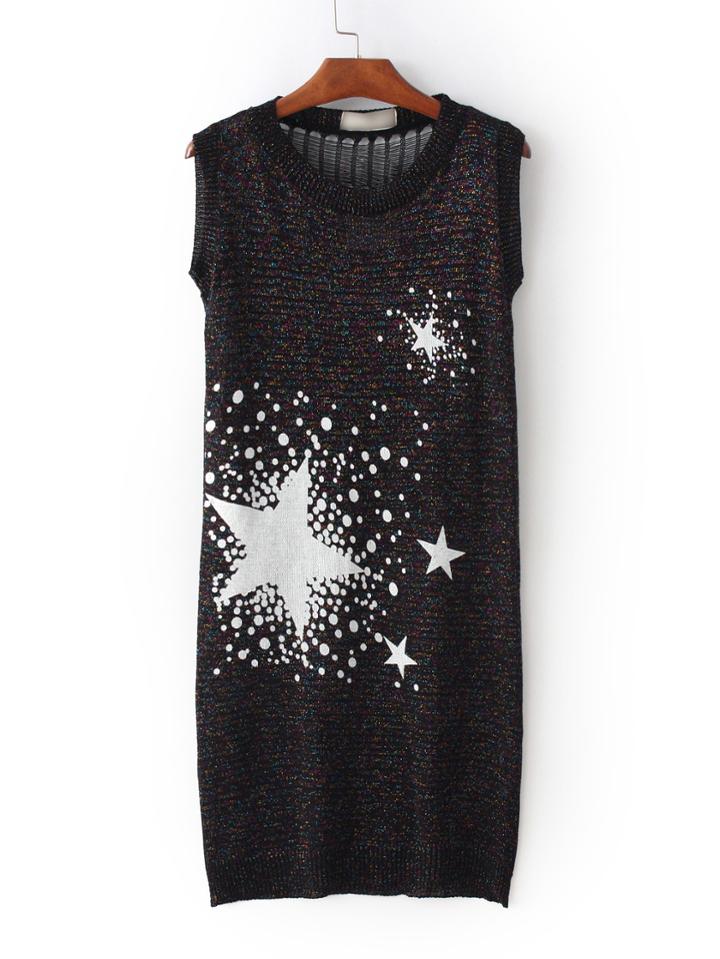 Shein Multicolor Star Printed Sheer Back Knit Dress