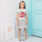 Shein Girls Letter And Apple Print Tee With Striped Skirt