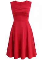 Rosewe Sleeveless Ruched Design Red Skater Dress