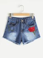 Shein Embroidered Ripped Denim Shorts
