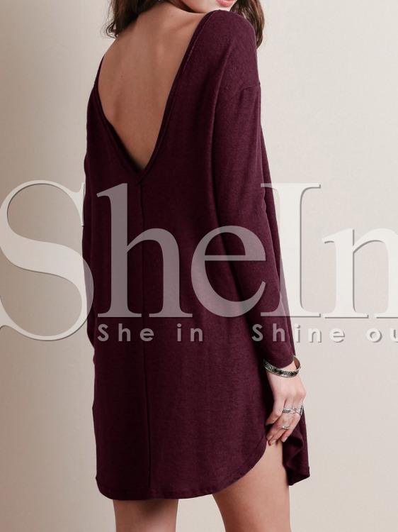 Shein Burgundy Round Neck V Back Dress