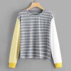 Shein Contrast Striped Color-block Tee