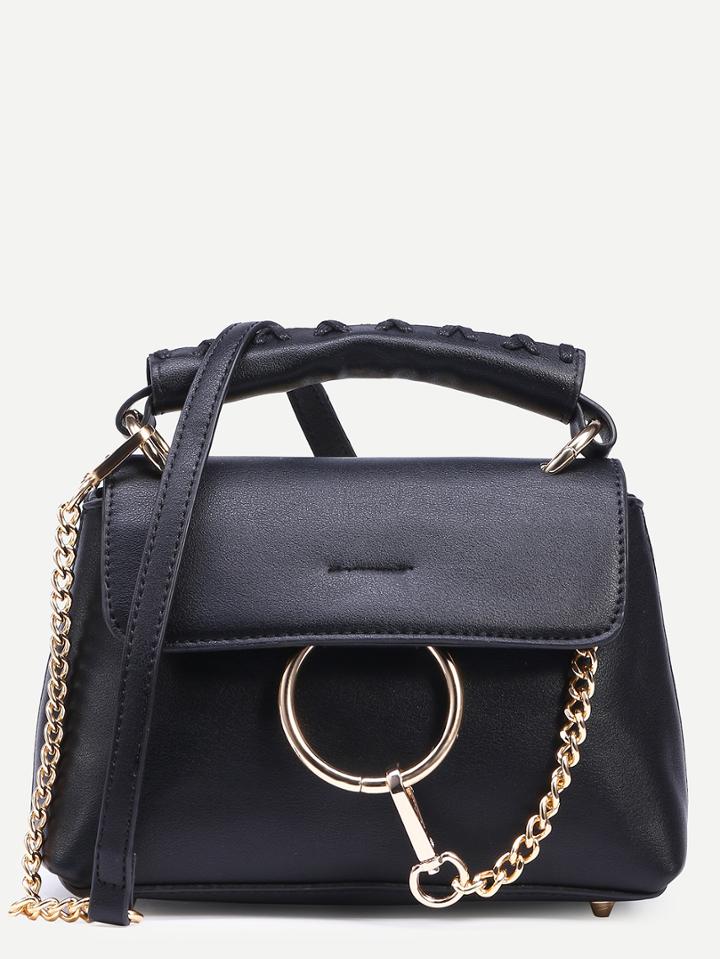 Shein Black Ring Chain Accent Satchel Bag