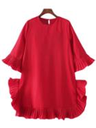 Shein Red Ruffle Bell Sleeve Loose Chiffon Dress