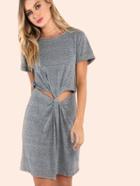 Shein Cuffed Sleeve Knotted Peakaboo Dress Grey